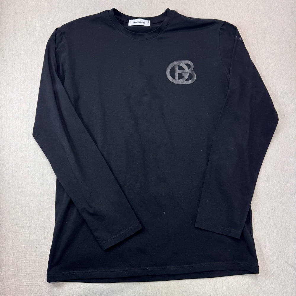 Baldinini Men's Long Sleeve Tee Shirt Front Print Black Pullover Sz XXL Italy